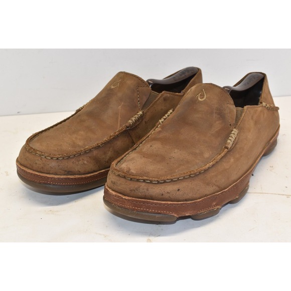 OLUKAI Moloa Men\'s Size 8 Leather Ray/Toffee Slip On Shoes 10128-2733 Beach main image 7